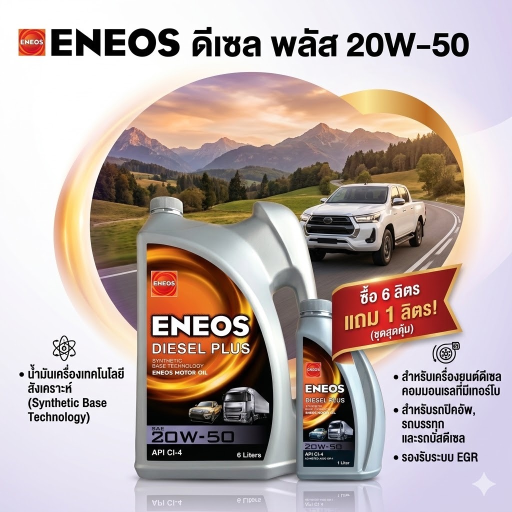 น้ำมันเครื่อง เอเนออส ENEOS ดีเซล พลัส 20W50 [ 6+1 ลิตร ]