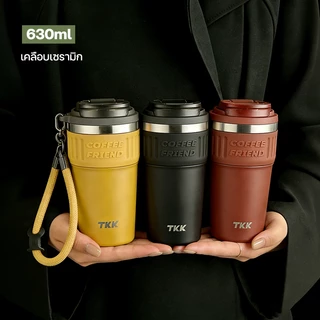 TKK แก้วกาแฟสแตนเลส 630ml เก็บความร้อน ความเย็นได้นาน เคลือบเซรามิก แก้วน้ำพร้อมหลอดดูด พกพาสะดวก