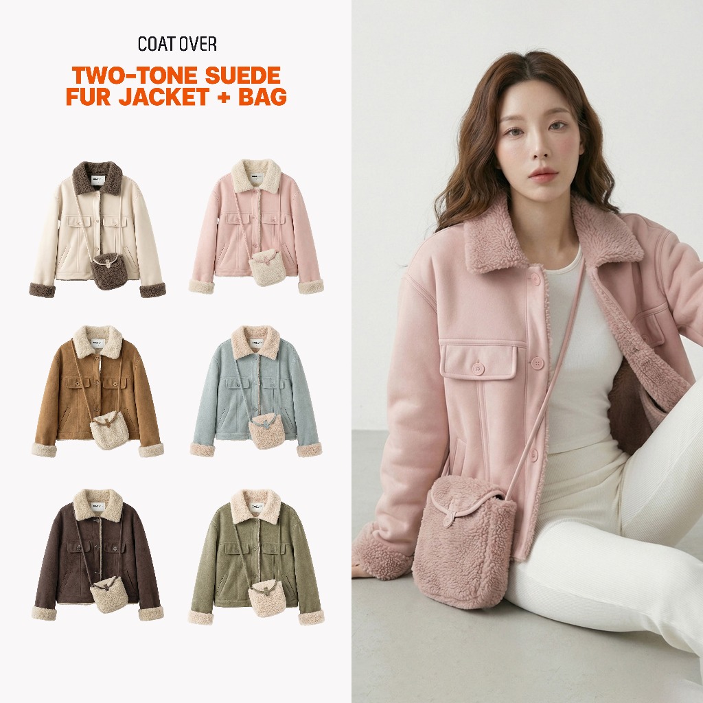 CO0984 TWO-TONE SUEDE FUR JACKET + BAG