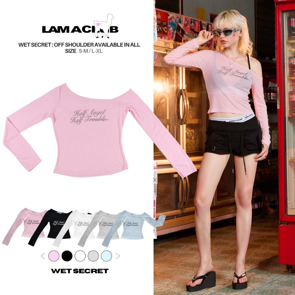 Wet Secret เสื้อแขนยาวเปิดไหล่ Jersey knit ดีไซน์พอดีตัว Size S-M  L-XL