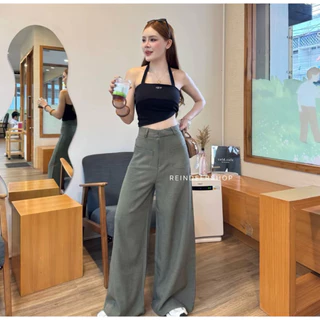 (XS-3XL )🌷 กางเกงขายาวเอวสูง ขากว้าง (รุ่นกระเป๋าแปะ) ทรงสวย พรางหุ่น 🦋