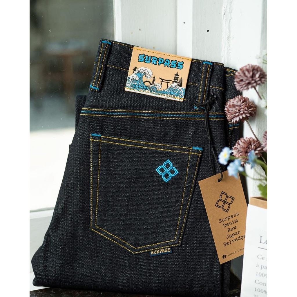Surpass Denim 16oz🌊รุ่น Tsunami สึนามิ🌊🇹🇭 Thai Selvedgeริมแดงมีทรงกะบอกเล็กและกะบอกตรง