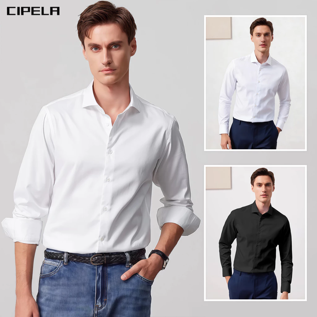 CIPELA เสื้อเชิ้ตแขนยาวชาย สีพื้น เสื้อเชิ้ตชาย เชิ้ตทำงาน เชิ้ตลำลองชาย ผ้านิ่ม ใส่สบาย ยับยาก ผ้าไม่ร้อน