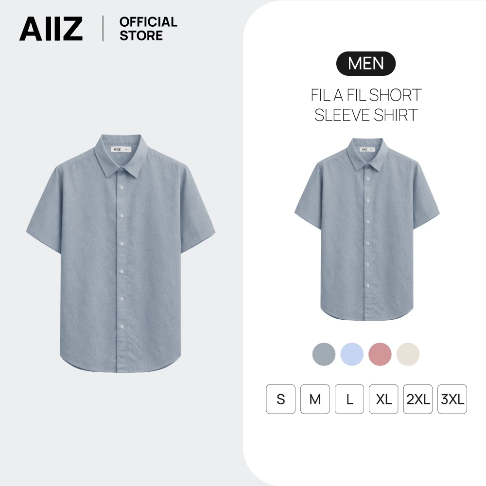 AIIZ (เอ ทู แซด) - AIIZ เสื้อเชิ้ตผู้ชายแขนสั้นผ้าฟิลอะฟิลสีพื้น AIIZ Men's Fil a Fil Short Sleeve Shirt