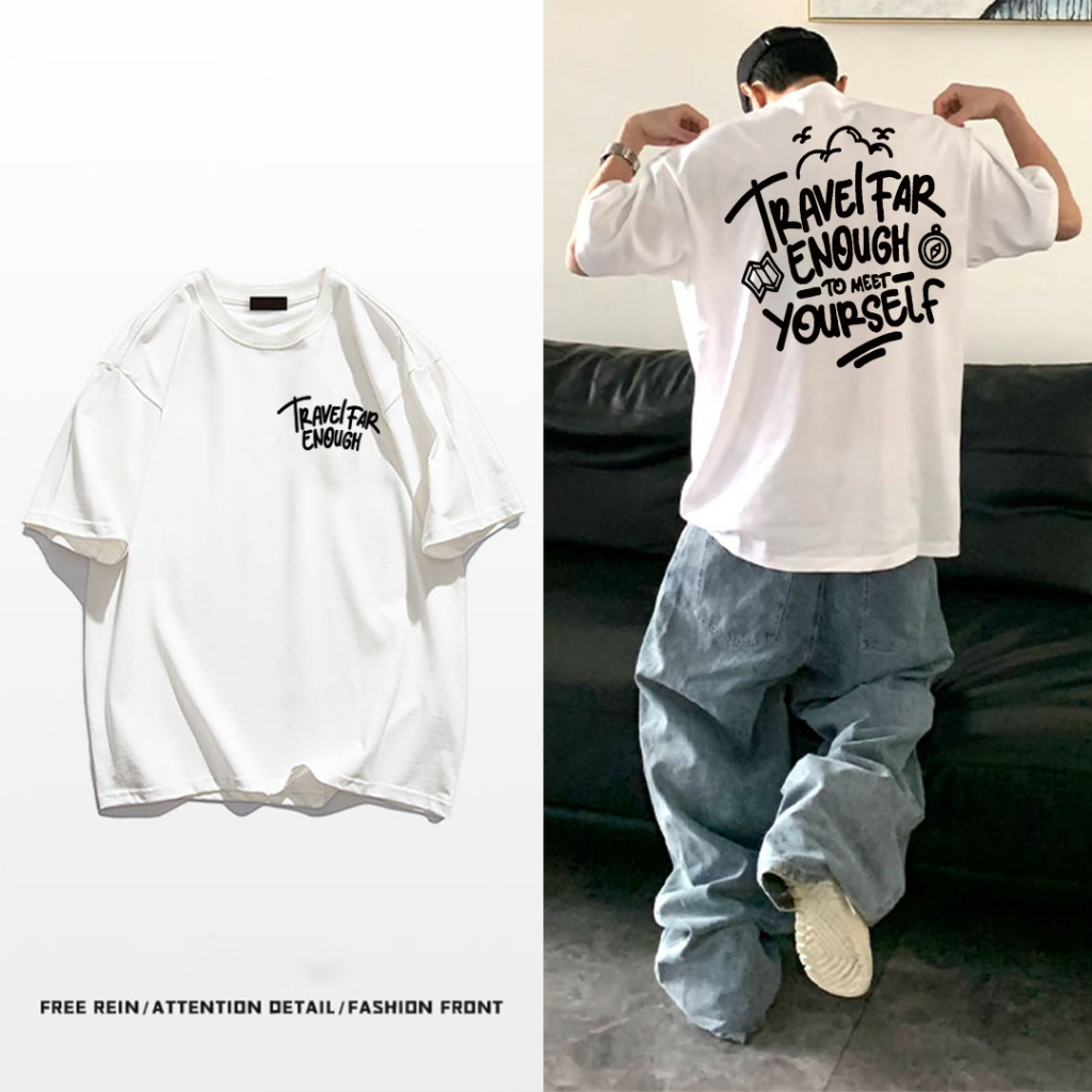 พร้อมส่ง เสื้อยืด Oversize ผ้าฝ้าย100% ผู้ชายและผู้หญิง ลาย"TRAVEIFAR" ไม่หด ไม่ย้วย สไตล์เกาหลี เสื้อผ้า วัยรุ่น
