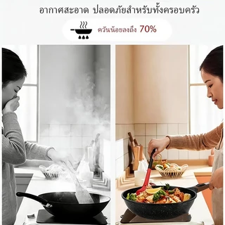 GAOBOOS กระทะก้นแป้น 20 ซม. เคลือบไทเทเนียม Non-Stick ทนทาน 2 เท่า ใช้ได้กับทุกเตา