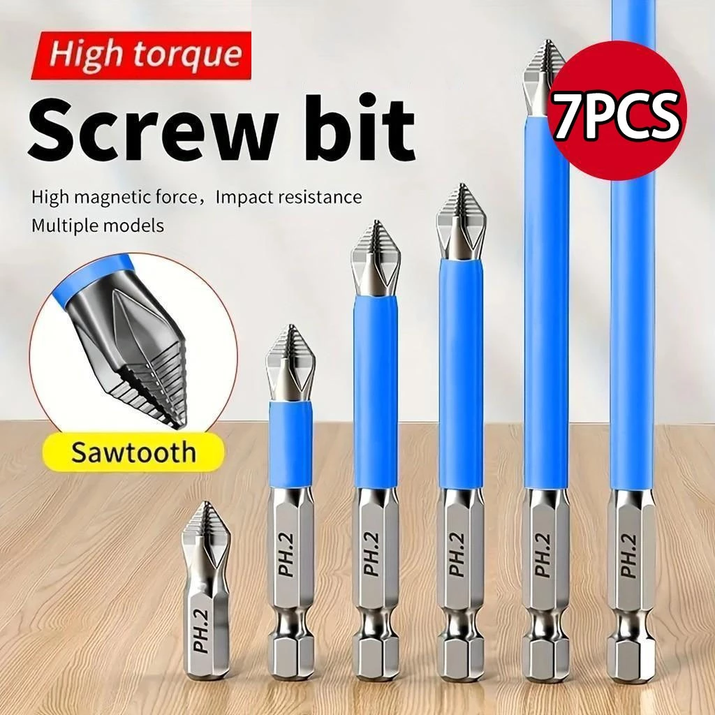 7 ชิ้นไขควงชุด Bit,แม่เหล็ก Anti-Slip ไขควงเจาะบิต,PH2 มาตรฐาน Phillips Bits ชุด 25 มม.-150 ม
