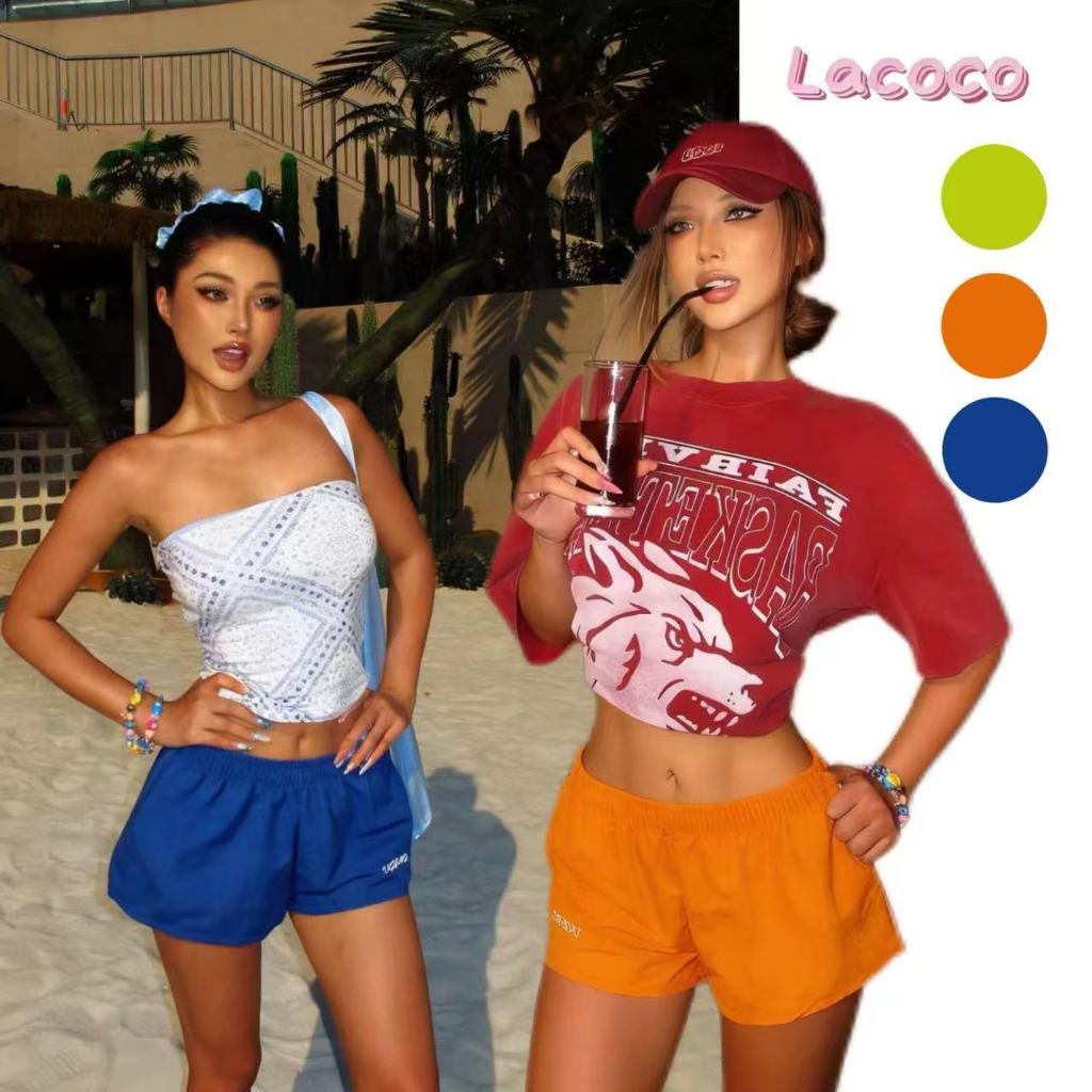 Lacoco🍓คลังสินค้าพร้อม🍓กางเกงขาสั้นกีฬาแบบยูนิเซ็กส์ สไตล์ใหม่สำหรับฤดูร้อน เนื้อผ้าบางเบาและแห้งเร็ว