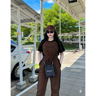 มาใหม่ งานกระแสสุดน่ารัก ND ชุดเซ็ต 2 ชิ้น ผ้าวูลเวฟอย่างดี เสื้อแขนสั้นทูโทนงานปักลาย + กางเกงขาสั้นเอวสูงมีเชือกรูดมีก