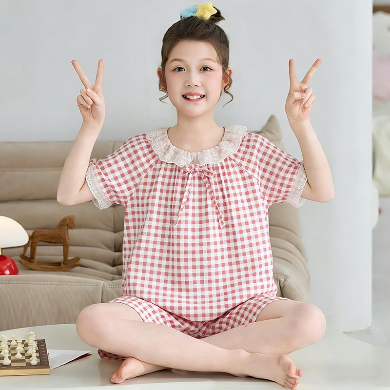 ชุดนอนของแม่และลูกสาว สไตล์เจ้าหญิง,เสื้อแขนสั้น+กางเกงขาสั้น,ผ้าฝ้ายคุณภาพสูง ราคา ถูกที่สุด ดีลบีเคเค แกลเลอรีภาพที่ 2