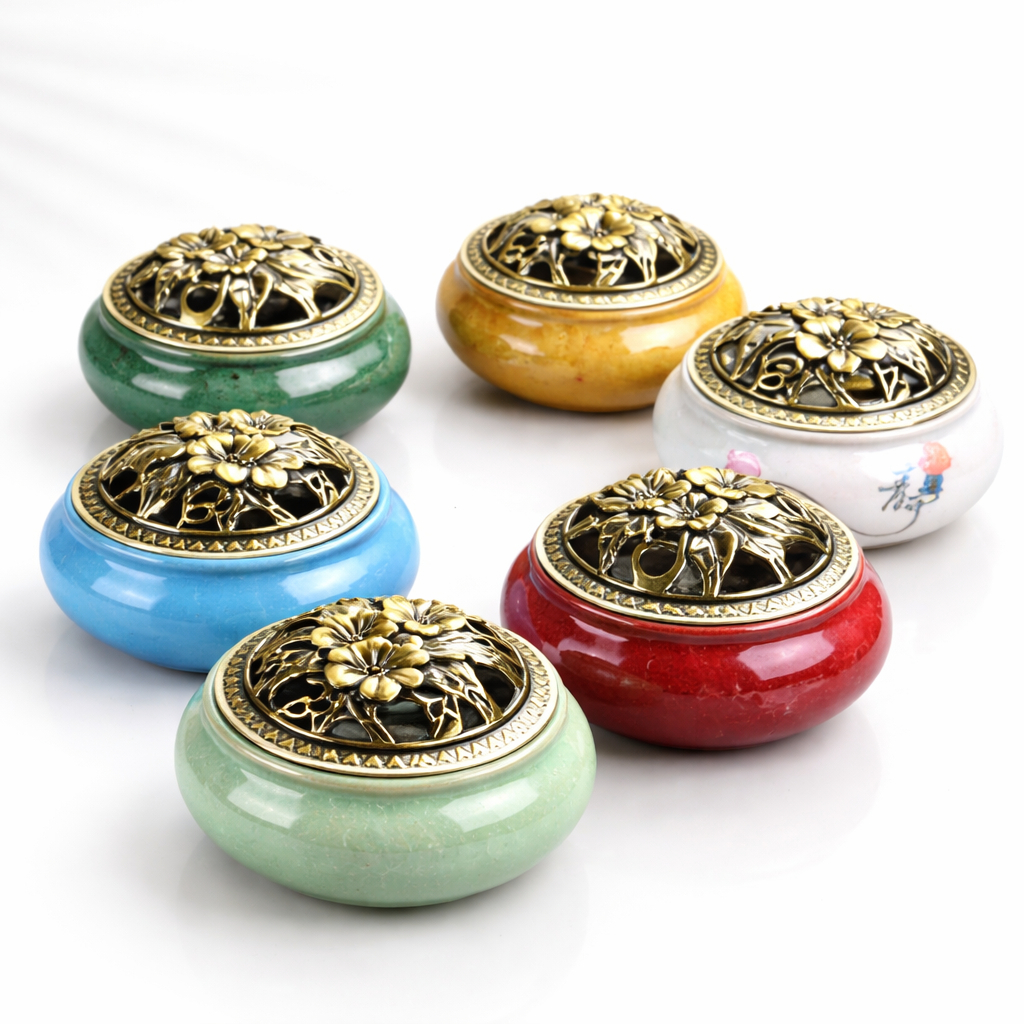กระถางจุดกำยานเซรามิก พรีเมียม ฝาระบายควัน รุ่น Calm Aura