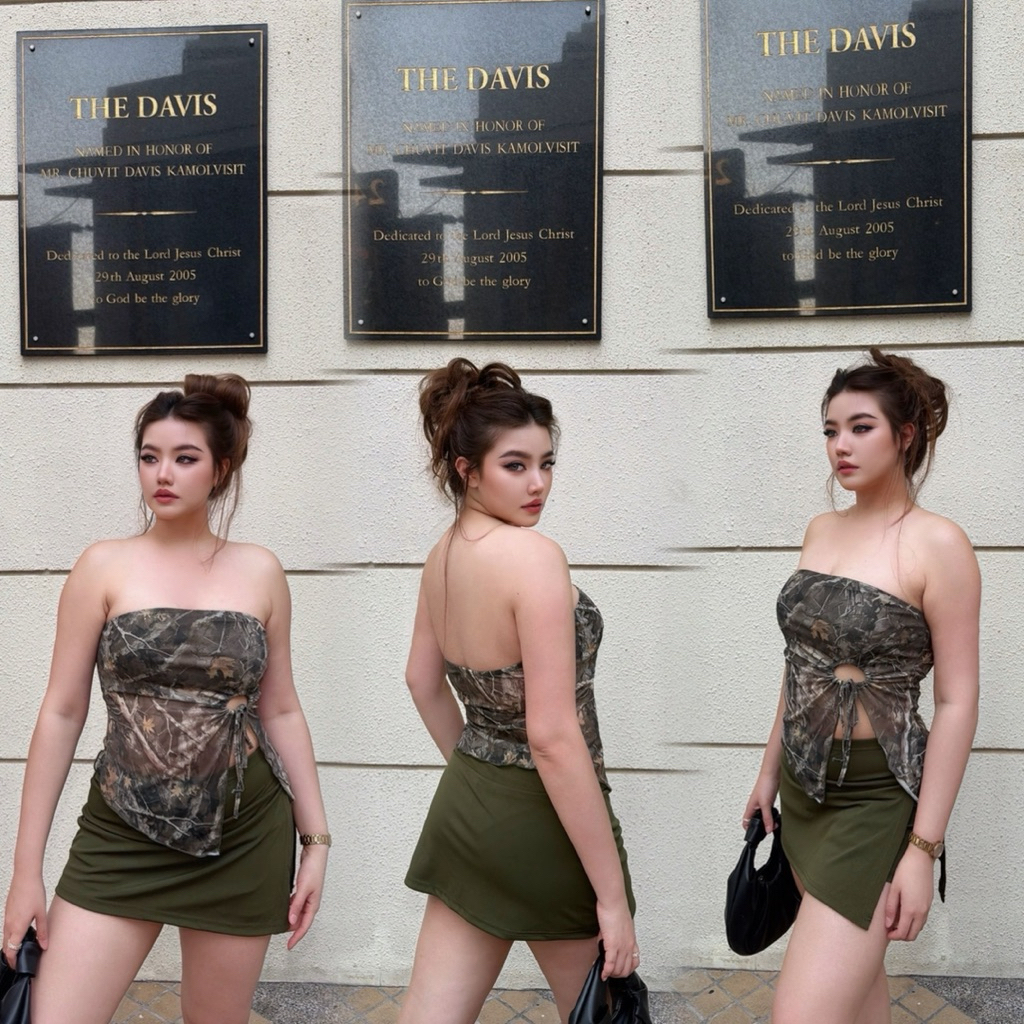 Green Set ชุดเซทกระโปรงกางเกงสาวอวบ