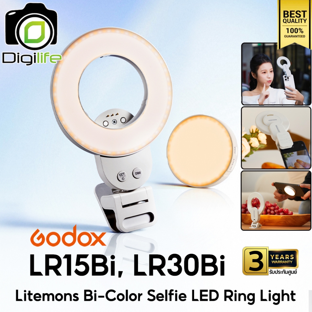 Godox LED LR15Bi, LR30Bi - Litemons Selfie LED Ring Light, Bi-Color 2800-6500K, ติด โทรศัพท์ มือถือ,