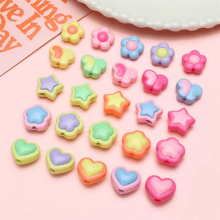 ลูกปัดอะคริลิกสองสี 10ชิ้น/แพ็ค ทรงดอกไม้ ดาว หัวใจ หลากหลาย อุปกรณ์ทำเครื่องประดับ DIY แฮนด์เมด