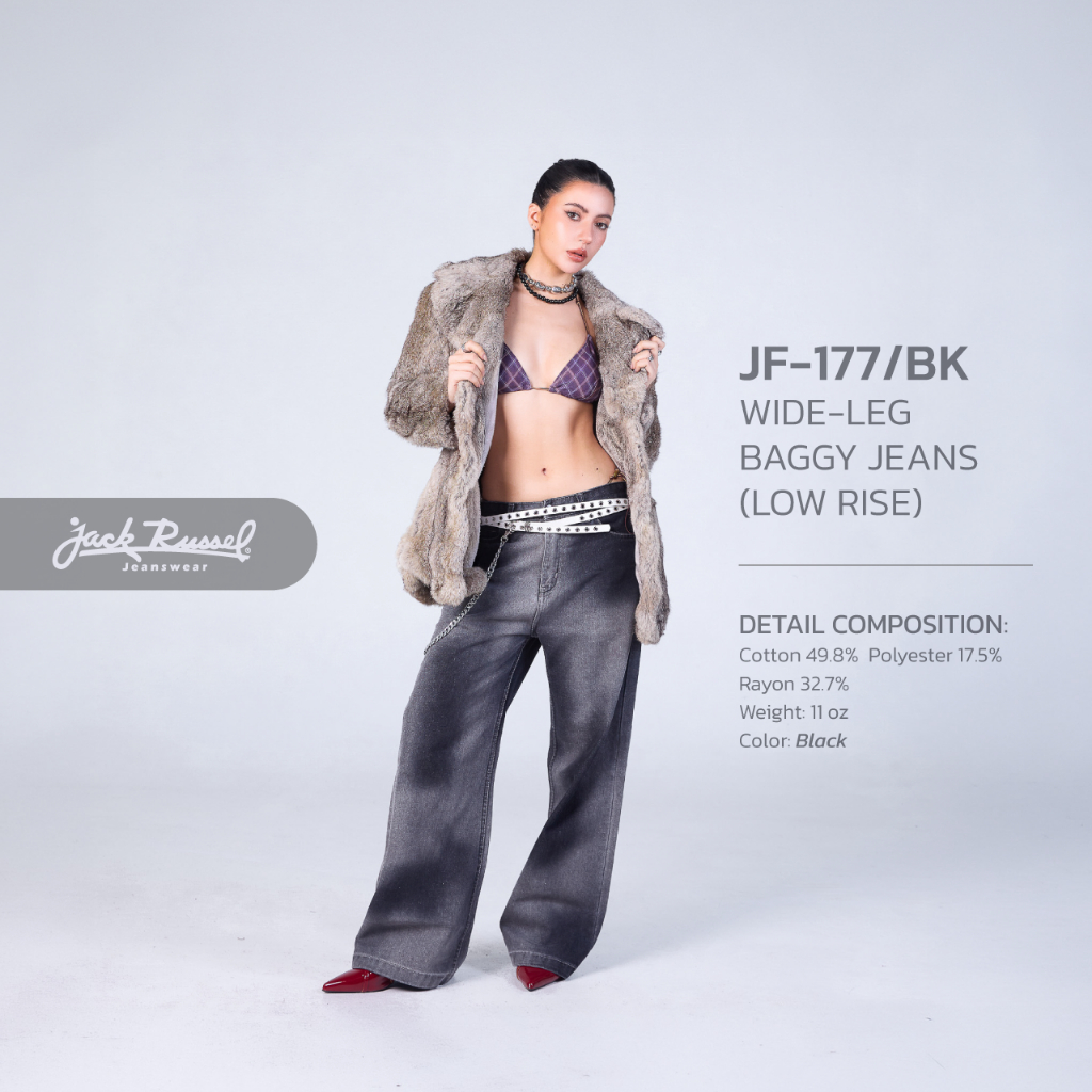 Jack Russel - Women Jeans กางเกงยีนส์ผู้หญิงทรงขาบาน - Klassik JF-177/BK Baggy Wide Leg Low Dark Black