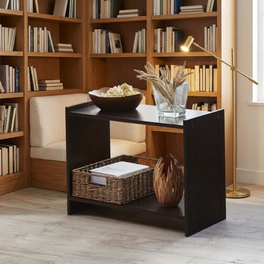 PJ Wood โต๊ะข้างเตียง โต๊ะข้างโซฟา ไม้ยางพาราแท้ 2 ชั้น 2-Tier Rubberwood Side Table Nightstand