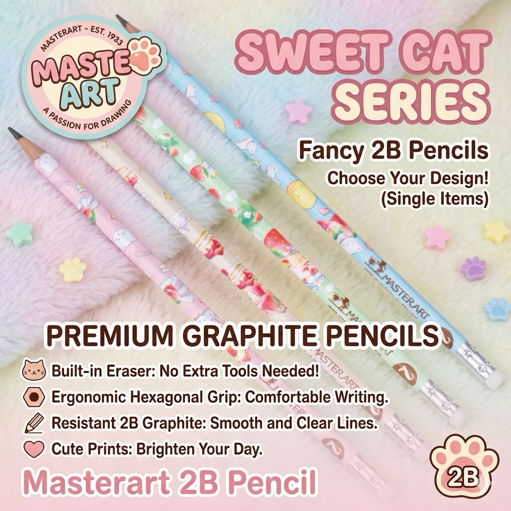 ดินสอดำ 2B Masterart Sweet Cat | ลายน่ารัก มียางลบ เขียนลื่น ไม่หักง่าย