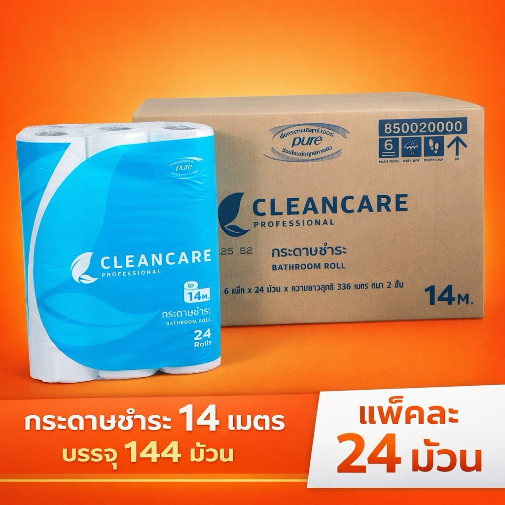 (ยกลัง) Livi กระดาษชำระม้วนเล็ก 14 เมตร Cleancare หนา 2 ชั้น แพ็คละ 24 ม้วน จำนวน 6 แพ็ค/ลัง