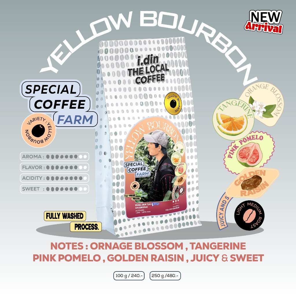 สายพันธุ์ YELLOW BOURBON จากน้องนัท (21.04.68) / WASHED PROCESS  / แม่จันใต้ เชียงราย เมล็ดกาแฟคั่ว