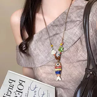 สร้อยคอ necklace แฟชั่น จี้ ก้างปลาเรโทร สไตล์โบฮีเมียน เข้ากับทุกการแต่งกาย COD