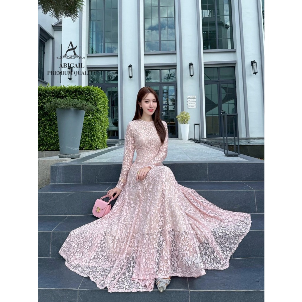 เช็คสินค้าก่อนสั่งซื้อ สั่งแล้วห้ามยกเลิกน๊าค๊าABIGAIL แม็กซี่เดรสลูกไม้แขนยาวทอลายผ้าสวยคลาสสิค