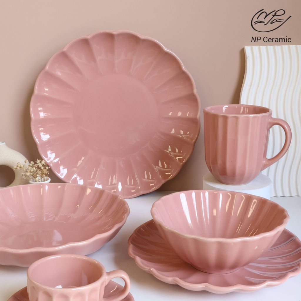 [ลดสูงสุด 80%] NP Ceramic จานเซรามิค จานเปลือกหอยสีชมพู สวยหรูดูแพง