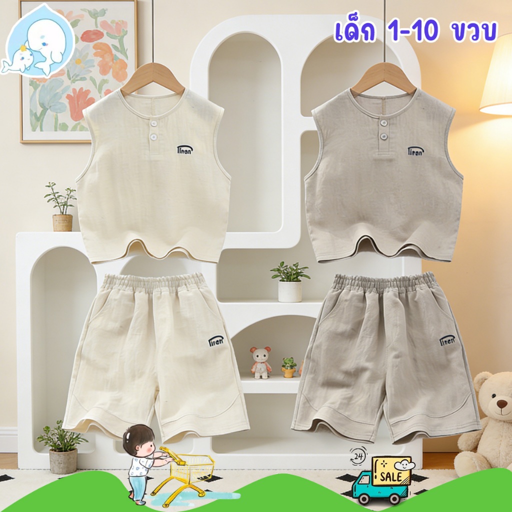 ชุดเสื้อแขนกุดเด็ก ชุดแฟชั่นเด็กเกาหลี แบบใหม่ พิมพ์ลาย ผ้ายืด ใส่สบาย คุณภาพดี