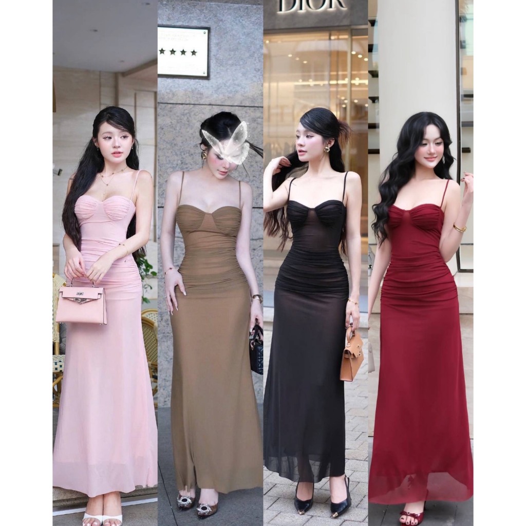 TBB Brand: Feminine mini mall dress เดรสผ้าตาข่ายซีทรู ผ้ายืดเนื้อนิ่ม จับจีบสะโพก