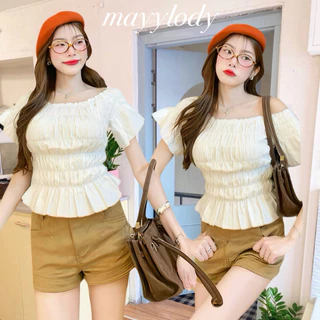 💓mayylody💓 VAVA TOP ครอปท็อป / ปาดไหล่ สม็อคจั้มรอบตัว สไตล์เกาหลี สุดฮิต 🌷🪞🌤️🍃 เสื้อครอป ครอป เสื้อเปิดไหล่