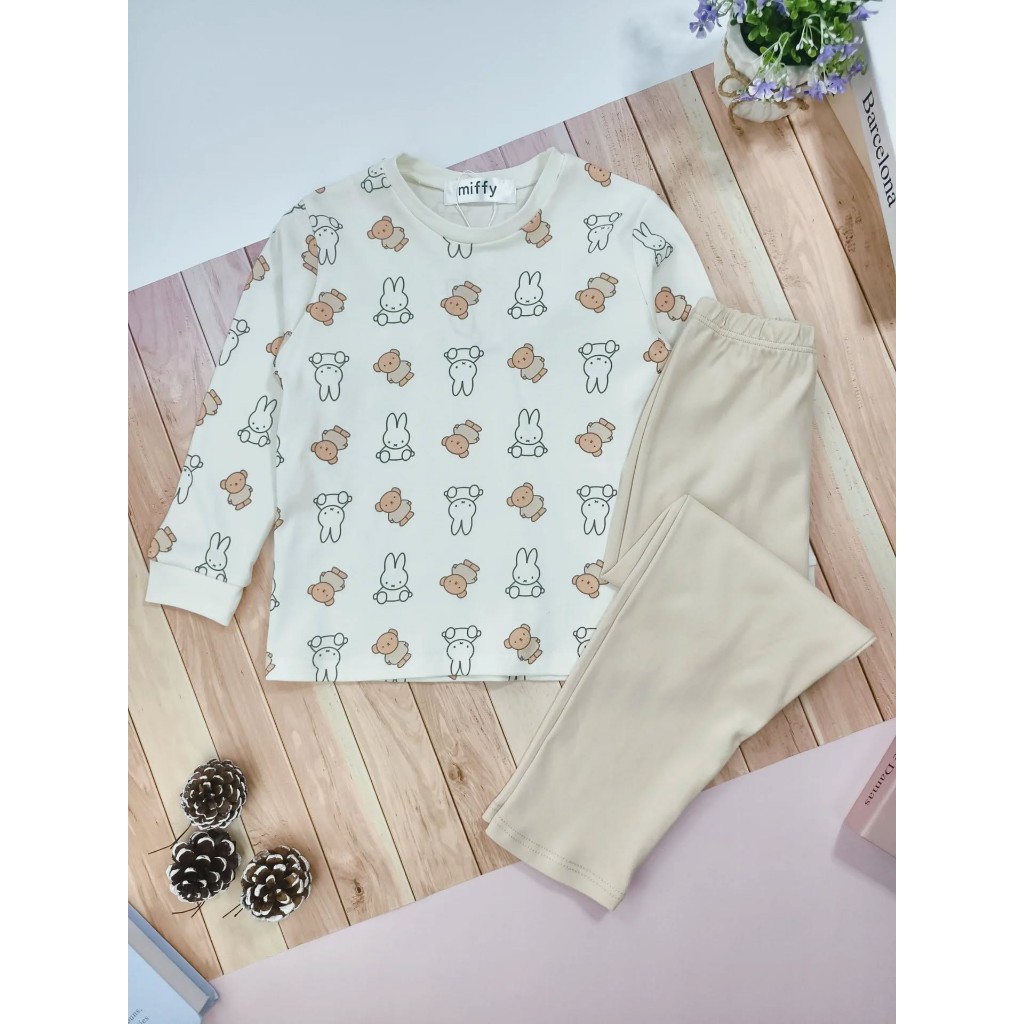Miffy ชุดนอน เสื้อแขนยาว สีครีม - กางเกงขายาวสีน้ำตาล miffy&boris เนื้อผ้านิ่ม นุ่มมือมาก ❤️