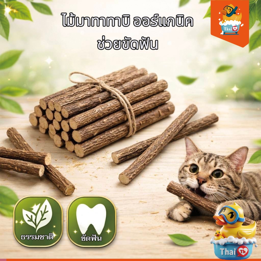 Thai.th ไม้มาทาทาบิ ออร์แกนิค ช่วยขัดฟัน ปลอดภัย 100% ช่วยทำให้แมวผ่อนคลาย Boqi Stix