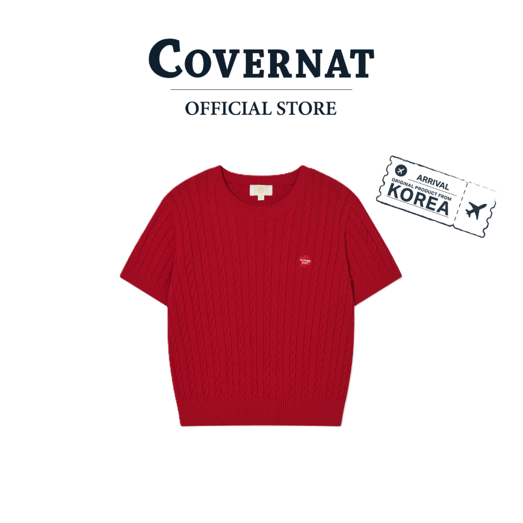 COVERNAT เสื้อไหมพรม รุ่น Women Clover Heart Cable Short-Sleeve Knit Red (70451SCHKTF_S6REXX)