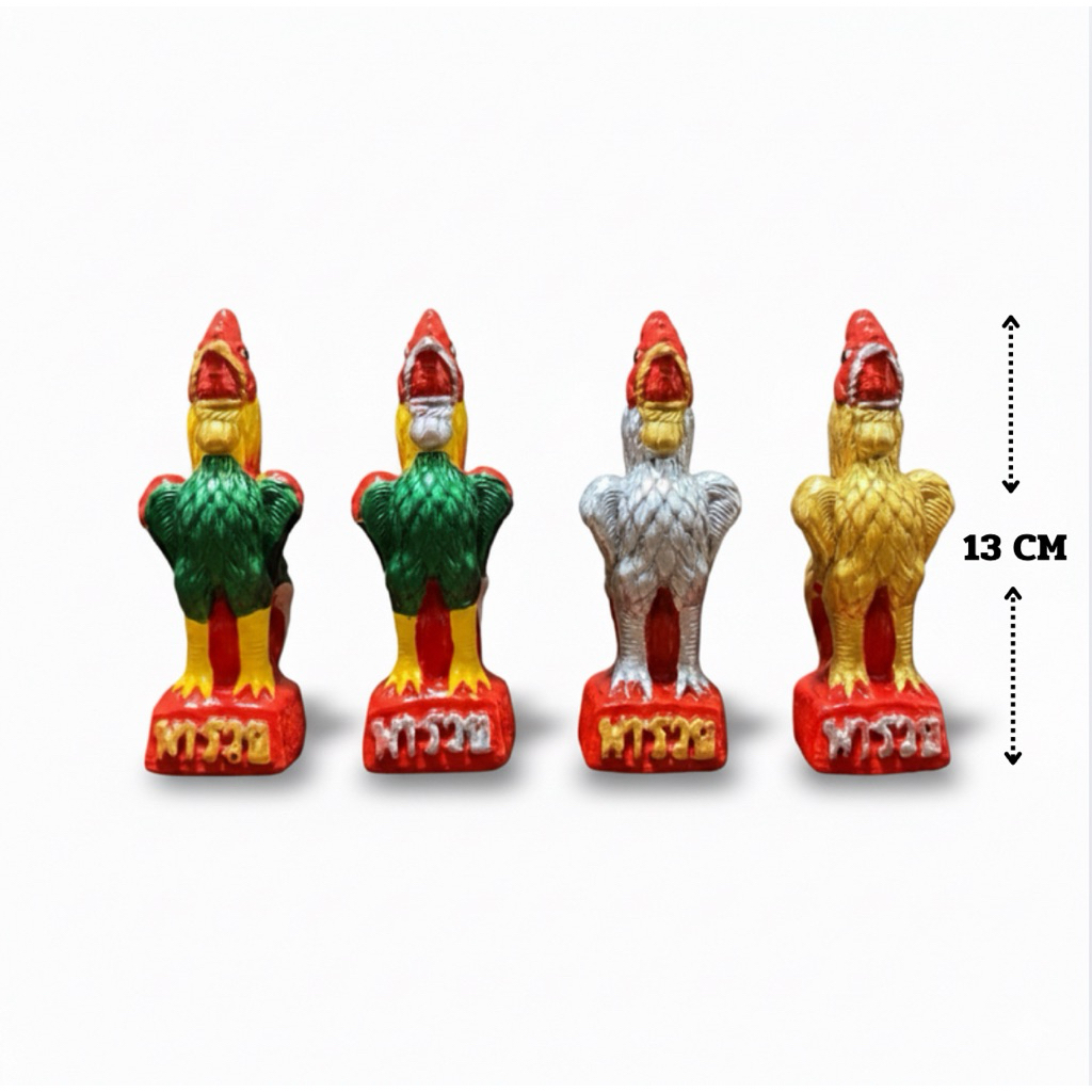 ไก่แก้บนปูนปั้น ไก่ถวายไอ้ไข่ ไก่ไหว้พระเจ้าตากสิน ไก่ไหว้พระนเรศวร ไก่ชน ไก่เงินไก่ทอง ขนาด 13 เซน สำหรับงานพิธีกรรม