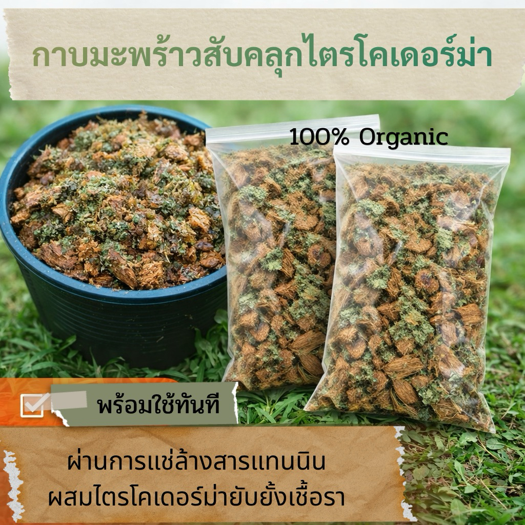 กาบมะพร้าวสับ ล้างสารแทนนิน คลุกไตรโคเดอร์ม่า ระบายน้ำดี พร้อมใช้ สำหรับปลูกกล้วยไม้ ไม้ใบ ไม้กระถาง