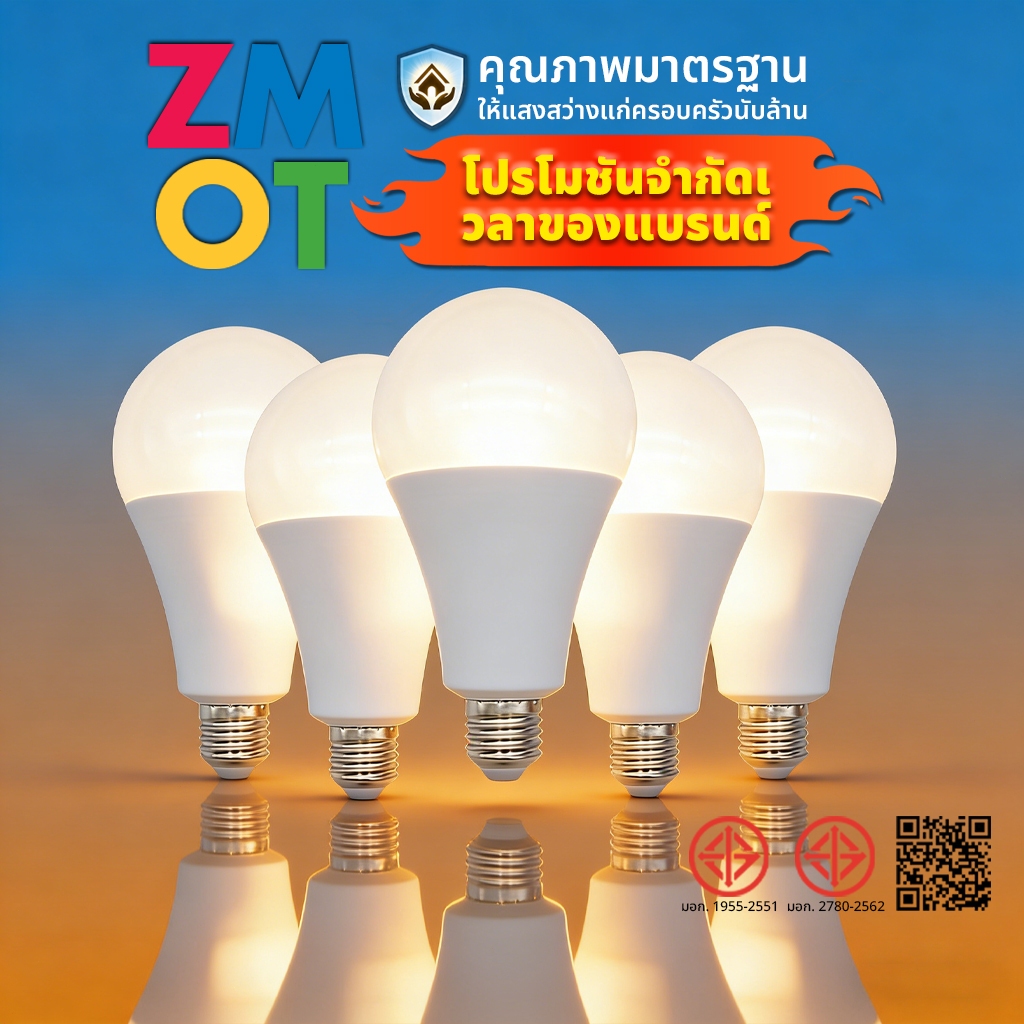 ZMOT หลอดไฟ LED SlimBulb สว่างสูง ประหยัดไฟ ขั้ว E27 220V 5W-24W ทนทาน