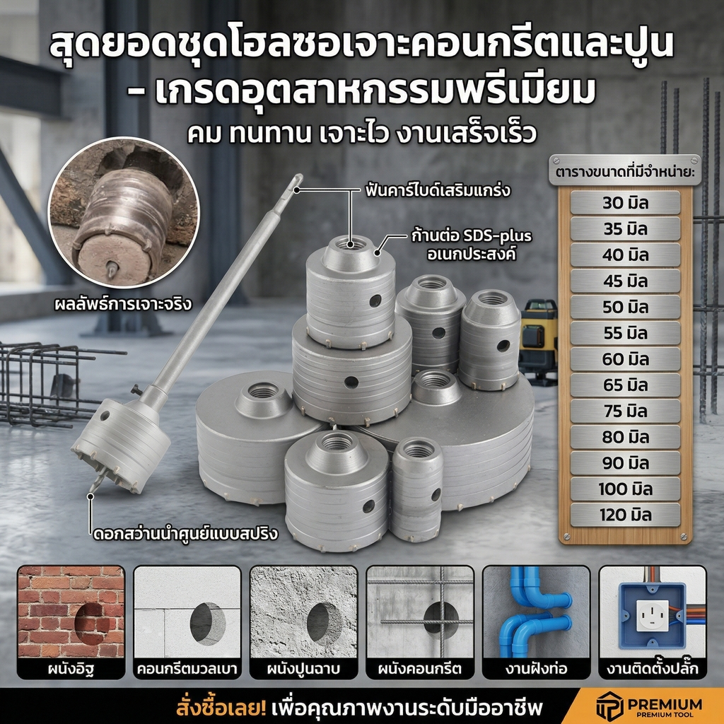 โฮลซอ โฮลซอเจาะปูน ติดเหล็กคาร์ไบร์ท Keenness ขนาด 30 มม. - 120 มม.
