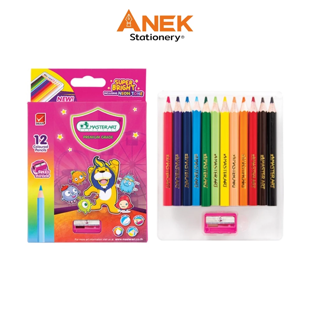 สีสั้นมาสเตอร์อาร์ต 12 แท่ง 12 สี หัวเดียว รุ่นซุปเปอร์ไบรท์ (จำนวน 1 กล่อง)
