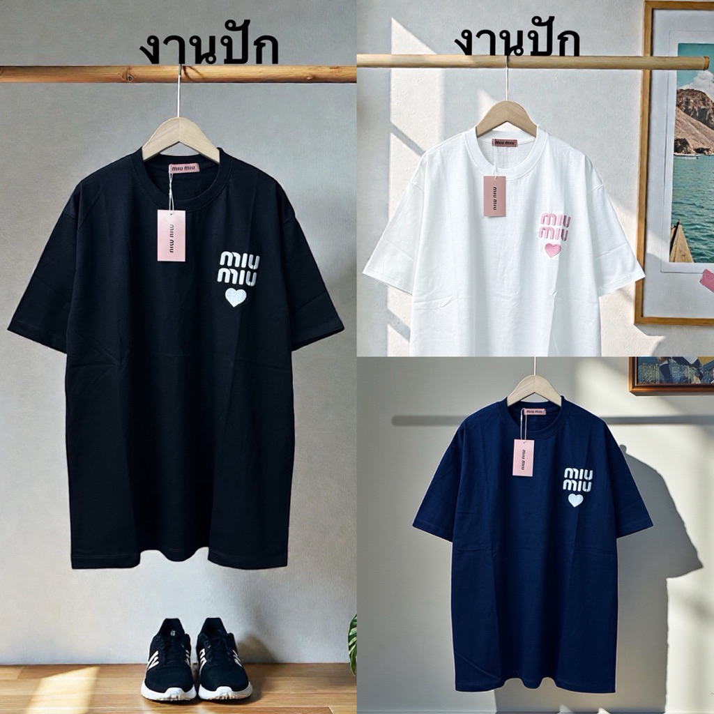 🌟STF_SHOP🌟เสื้อยืดโอเวอร์ไซ งานปักลายน่ารักๆ  มี ดำ-ขาว-กรม ผ้าCotton100%