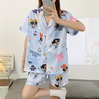 🔥พร้อมส่ง🔥 ชุดนอนผ้าไหมอิตาลี เเขนสั้น-ขาสั้น มีหลายลายให้เลือก ผ้าดี ฟรีไซส์ SS-2