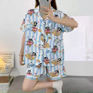 🔥มาใหม่พร้อมส่ง🔥 ชุดนอนผ้าไหมอิตาลี่ แขนสั้น-ขาสั้น มีหลายลายให้เลือก ผ้าดี ฟรีไซส์ SS-1