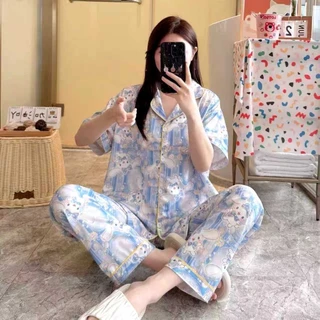 🔥มาใหม่พร้อมส่ง🔥 ชุดนอนผ้าไหมอิตาลี่ เเขนสั้น-ขายาว ผ้าดี มีหลายลายให้เลือก ฟรีไซส์ SL-1