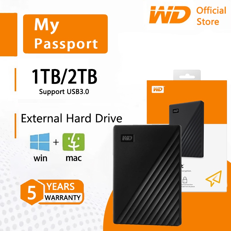 Western Digital WD USB 3.0 ฮาร์ดไดรฟ์พกพา 1TB / 2TB พร้อมรหัสผ่าน USB3.0 ; กู้คืนข้อมูลฟรี Hdd รับประกัน 5 ปี