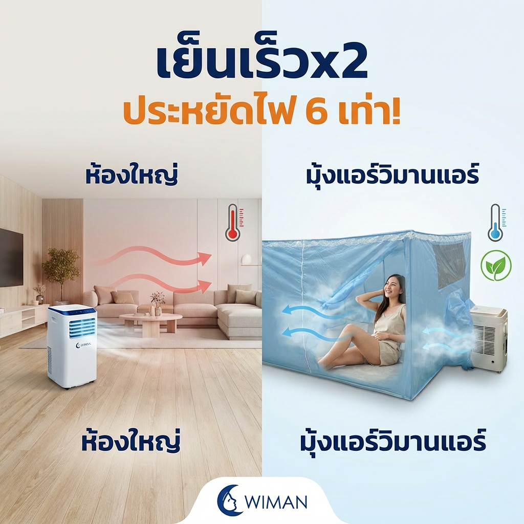 มุ้งสำหรับแอร์เคลื่อนที่ เก็บความเย็น คุณภาพแท้ WIMAN แอร์มุ้งสีฟ้า