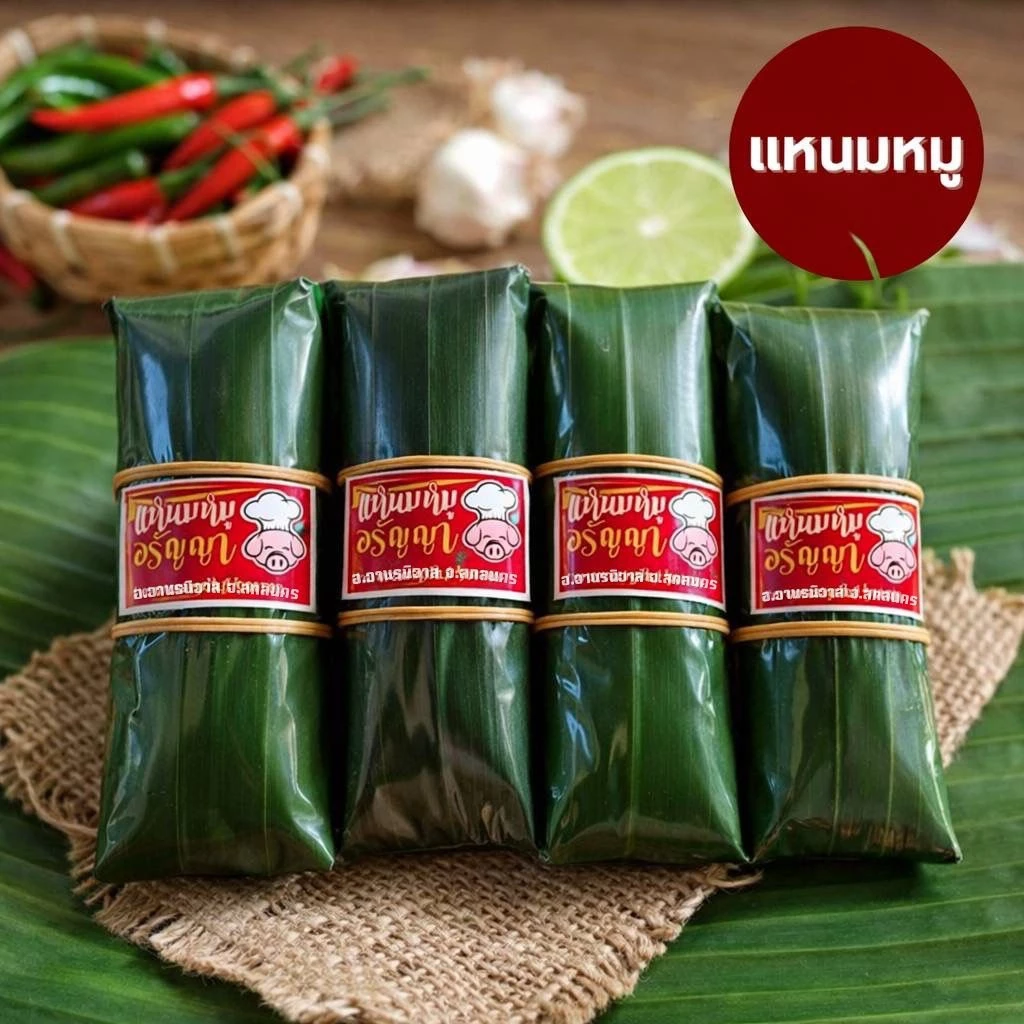 แหนมหมู,แหนมเนื้อวัว 8,12,16,20 ห่อ ร้านแหนมอรัญญา ผลิตสดใหม่ ไม่ใส่วัตถุกันเสีย