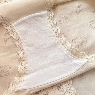 M-2XL ชุดชั้นในสตรี ทำจากผ้าฝ้าย พิมพ์ลายสุดน่ารัก ขอบเอวลูกไม้ ยืดหยุ่นสูง สวมใส่สบาย