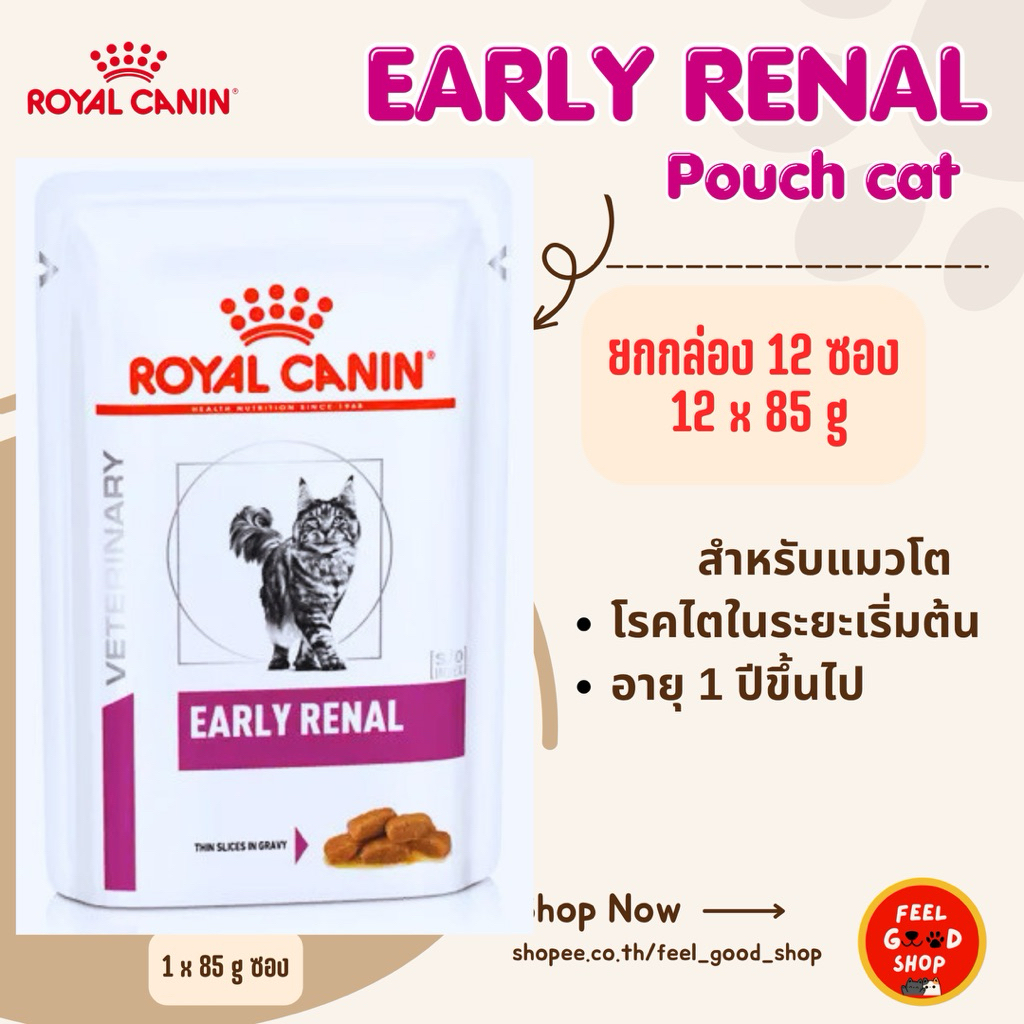 (ยกกล่อง 12 ซอง สุนัข) Royal canin Early Renal pouch dog (100g/ซอง) สุนัขโรคไตระยะเริ่มต้น (Exp.10/01/2027)