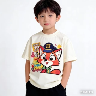 BB222 เสื้อยืดเด็ก ลายการ์ตูนกระต่าย/จิ้งจอก เสื้อเด็กแขนสั้น ผ้านิ่ม ใส่สบาย แฟชั่นเด็ก 2-10 ปี
