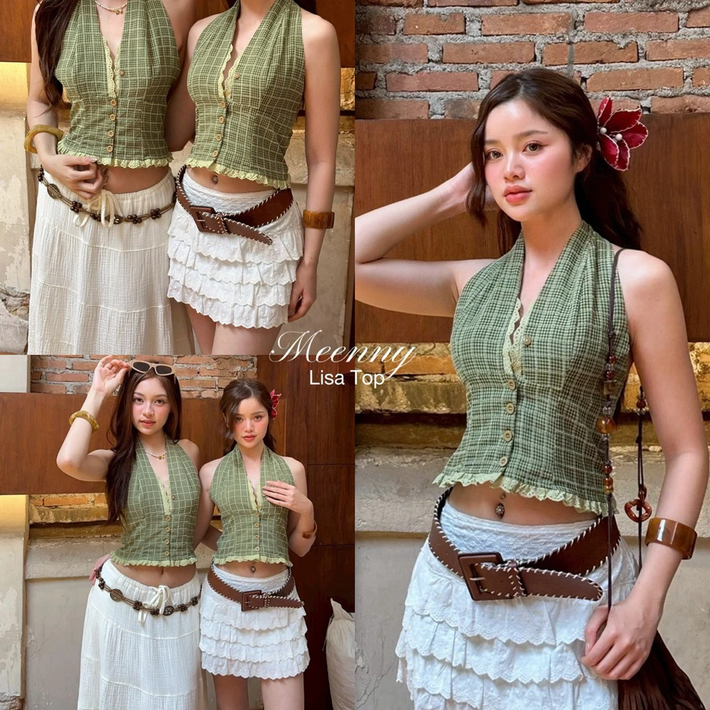 Meenny Closet | BT01 (มีSize) เสื้อคล้องคอลายสก็อต