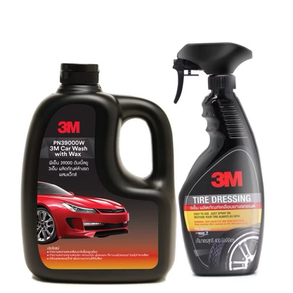 3M แชมพูล้างรถ ผสมแว็กซ์ PN39000W + 3M สเปรย์เคลือบยางรถยนต์ 400ml. PN39042LT