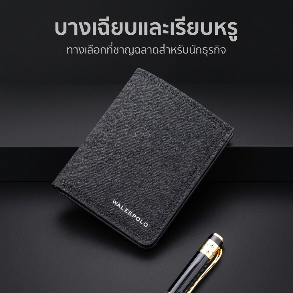 WALESPOLO กระเป๋าเงินผ้าแคนวาสบางเฉียบสำหรับผู้ชาย